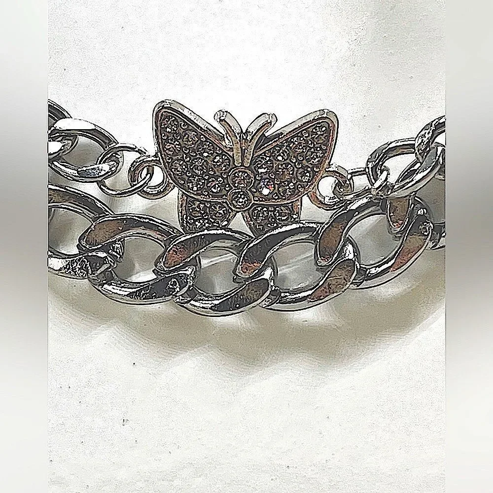 3 Piece Set - Butterfly 🦋 on Silver l Rhinestone adorned l 3 chain Set l New
